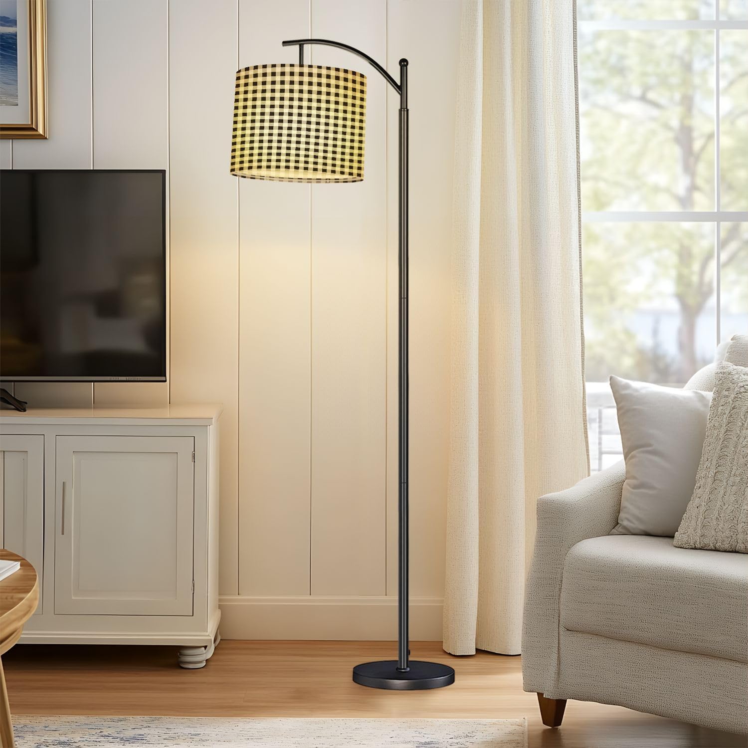 Drum Lamp Shade Plain Black White Grey BW Gingham Scott Tartan Plaid Buffalo Check Lampshade for Floor Lamps Table Lamps Pendant Light 8.9"x11" Linen Lampshades Replacement Large Lamp Shade