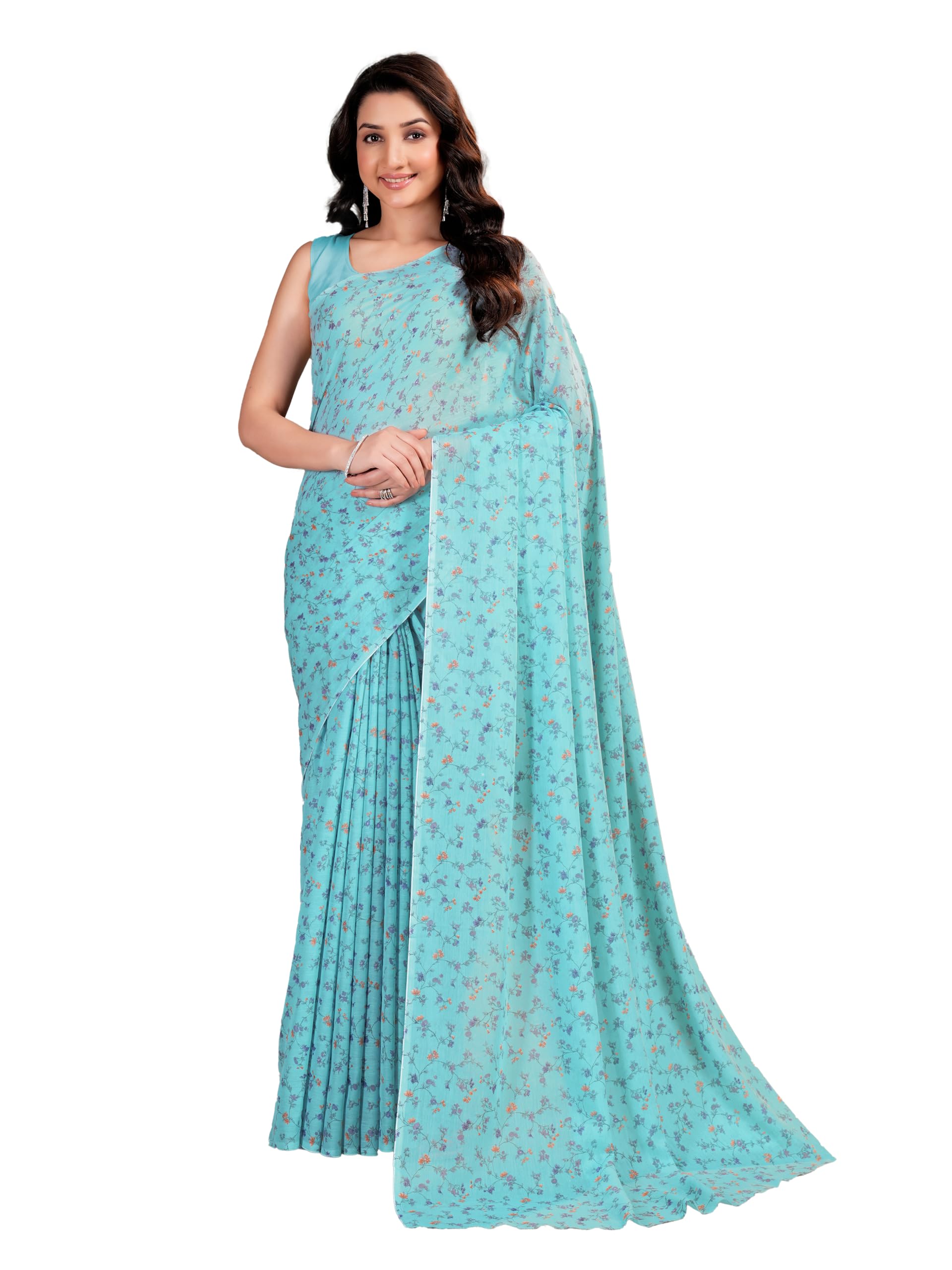 garden vareli Floral Print Chiffon Saree-picture-37