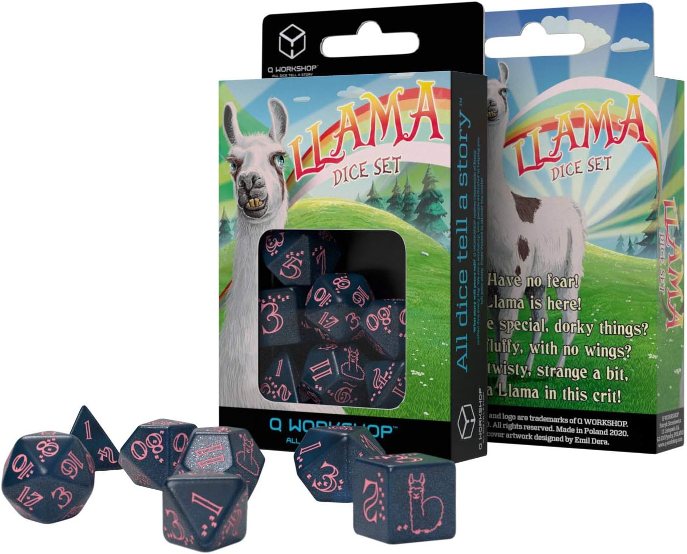 Q-Workshop Sparkling Llama Dice Set (Glittering Dark Blue & Pink) (SLLA3E)