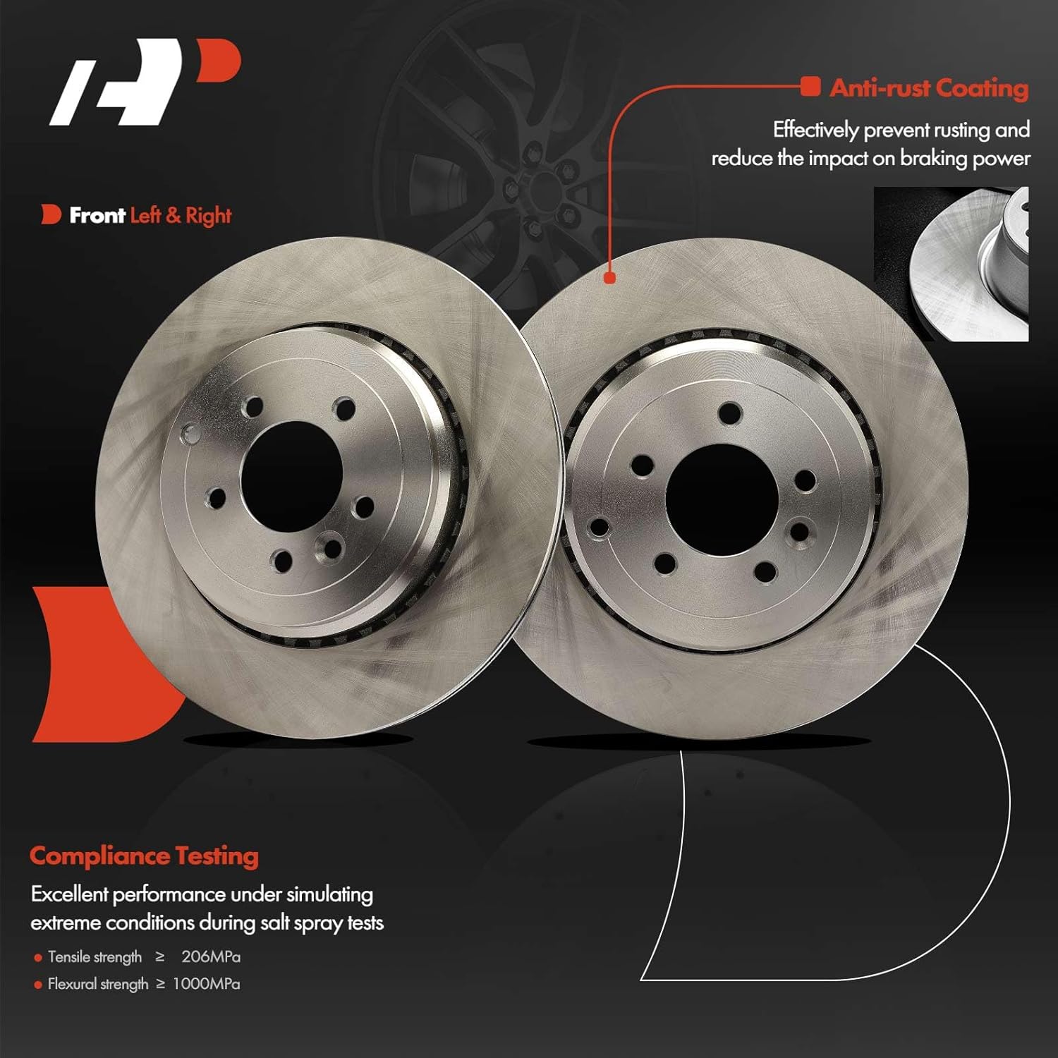 A-Premium 14.37 inch (365mm) Rear Vented Disc Brake Rotors + Ceramic Pads Kit Compatible with Select Land Rover Models - Range Rover Sport 2010 2011 2012 2013, 6-PC Set