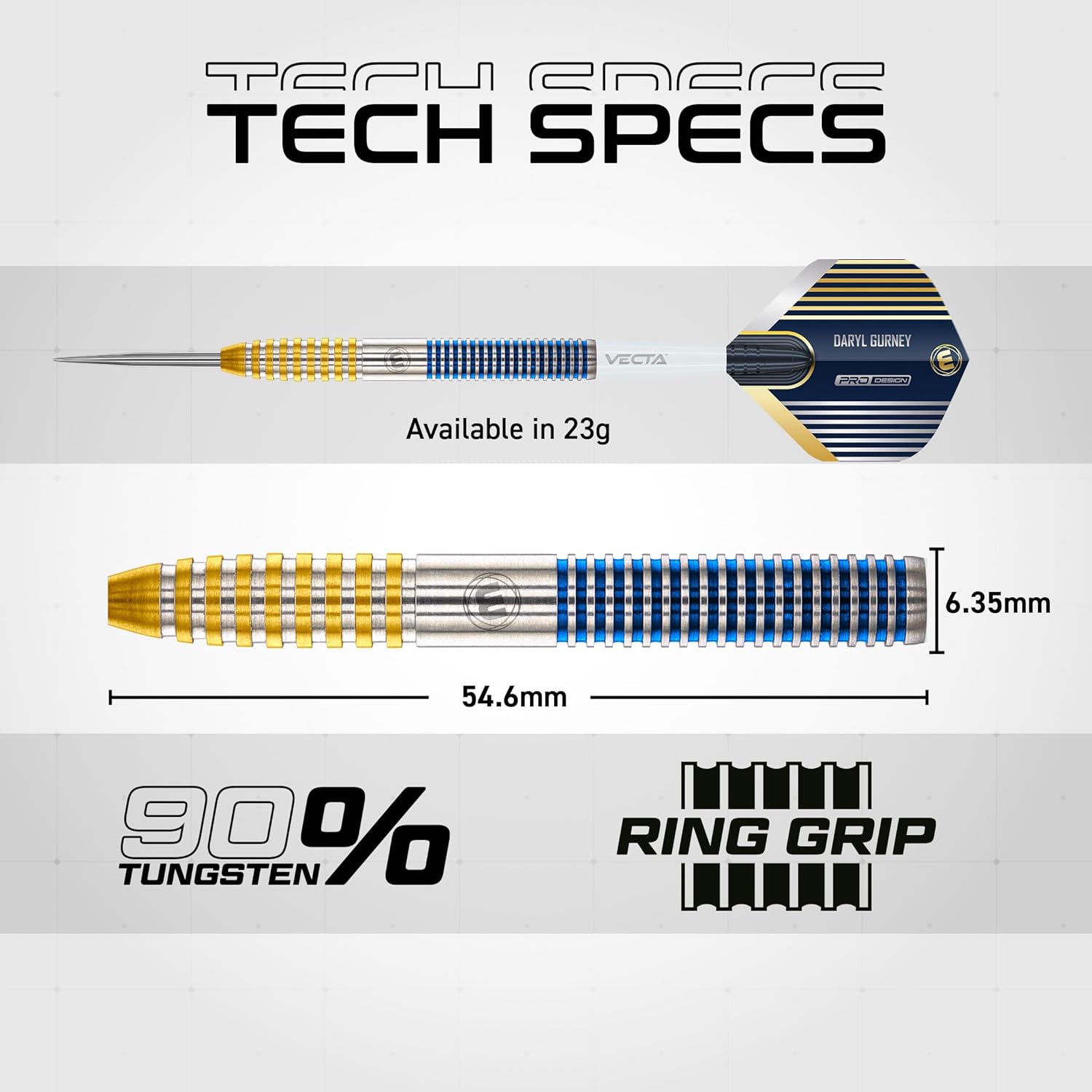 Winmau Darts - Professional Player - Daryl Gurney SC 1.0 Series 90% Tungsten Darts Set with Dart Flights and Dart Shafts (Stems) – Available in Soft and Steel Tip - Available Weights 20g and 23g