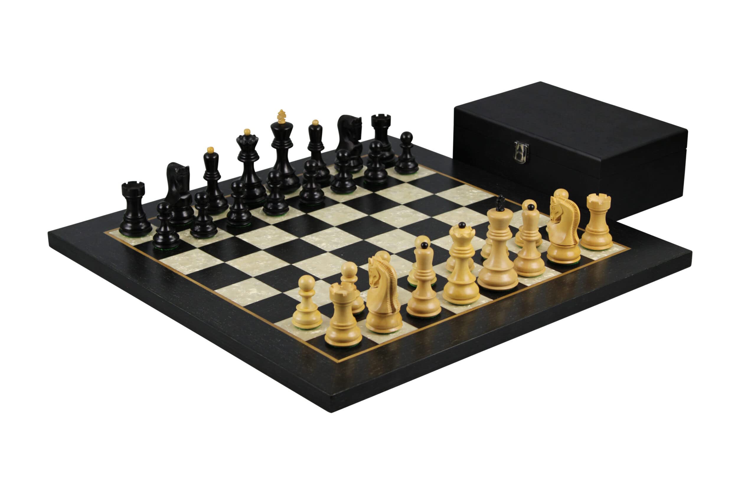 Set di scacchi in legno con scritta in lingua inglese "Grandmaestro Helena Madreperla in legno di ebano 50,8 cm con ponderato di Zagabria, Staunton, scacchiera in legno di ebano, 9,5 cm