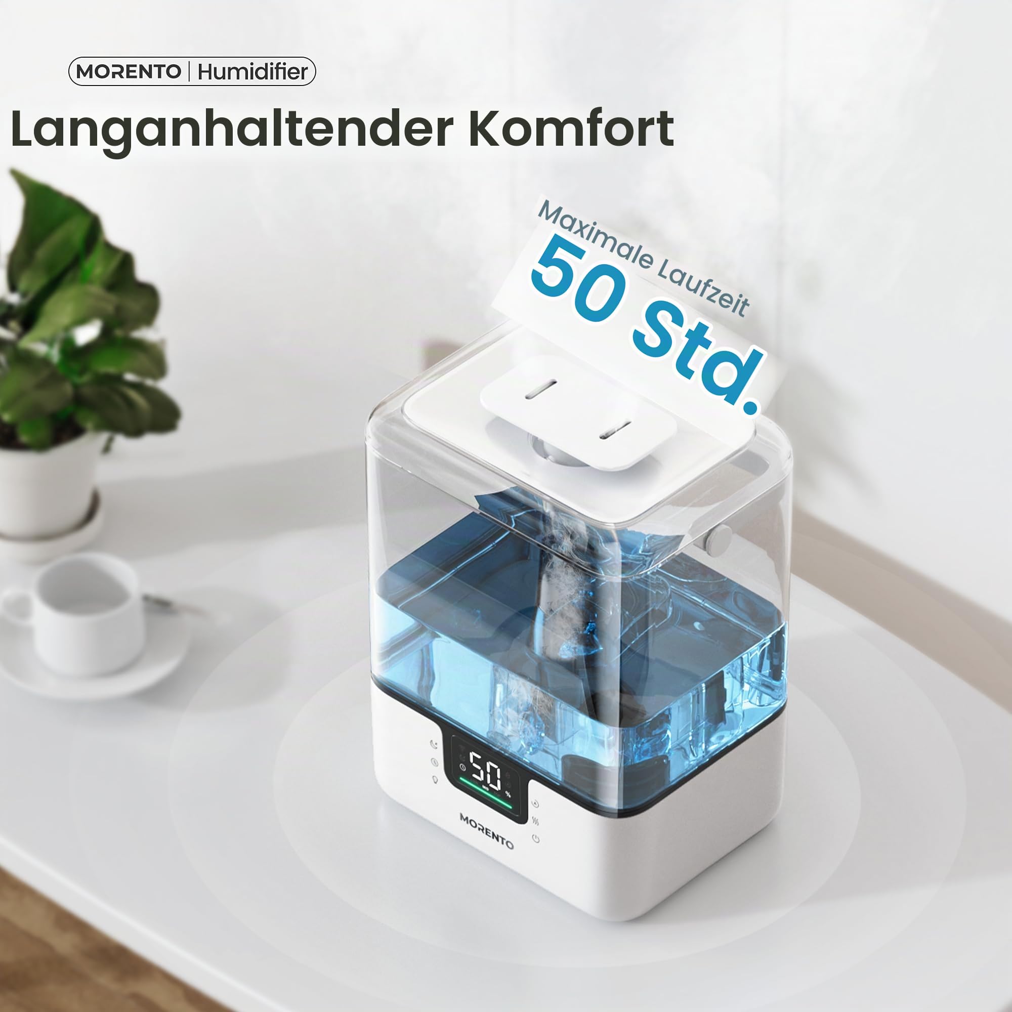MERONTE Smart-Luftbefeuchter für Schlafzimmer, großes Zimmer, Zuhause, 6 l, Luftbefeuchter mit Diffusor für ätherische Öle, intelligente App und Sprachsteuerung, für Kinderzimmer und Pflanzen, Weiß, 1