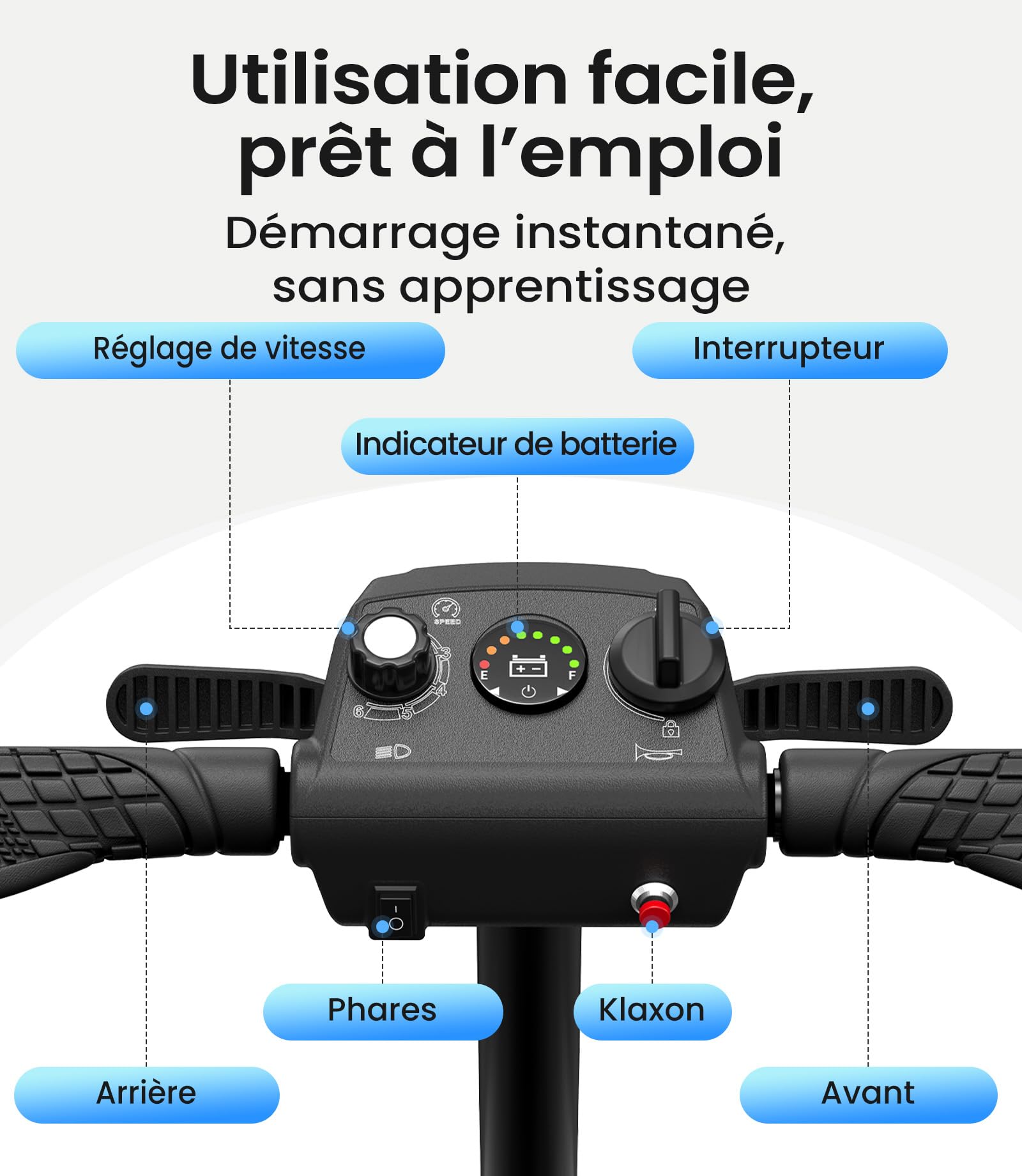 VOCIC D35 Scooter de mobilité Pliable 35 km, avec Double Panier 40L | capacité 136 kg, roues 20 cm, siège ergonomique réglable, batterie amovible, idéal pour seniors (Gris argenté)