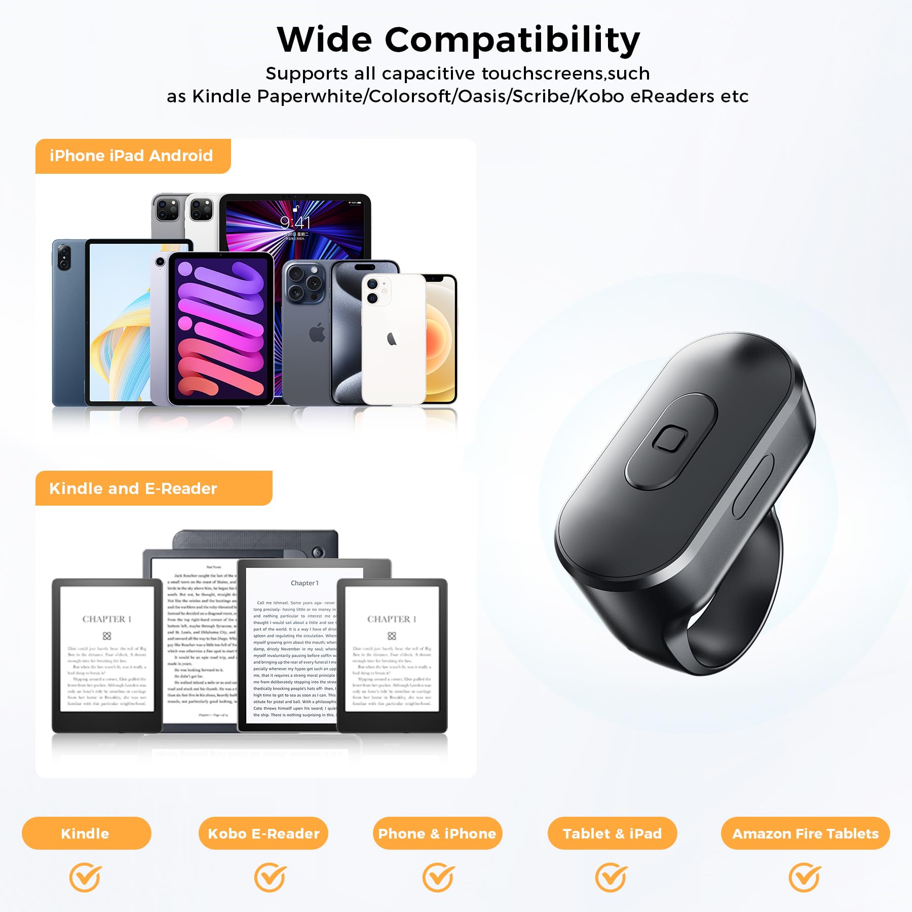 Locthal Supporto per Kindle con anello per girare pagine, supporto per tablet per leggere a letto con telecomando clicker scorrevole, supporto per eReader compatibile con Fire iPad iPhone