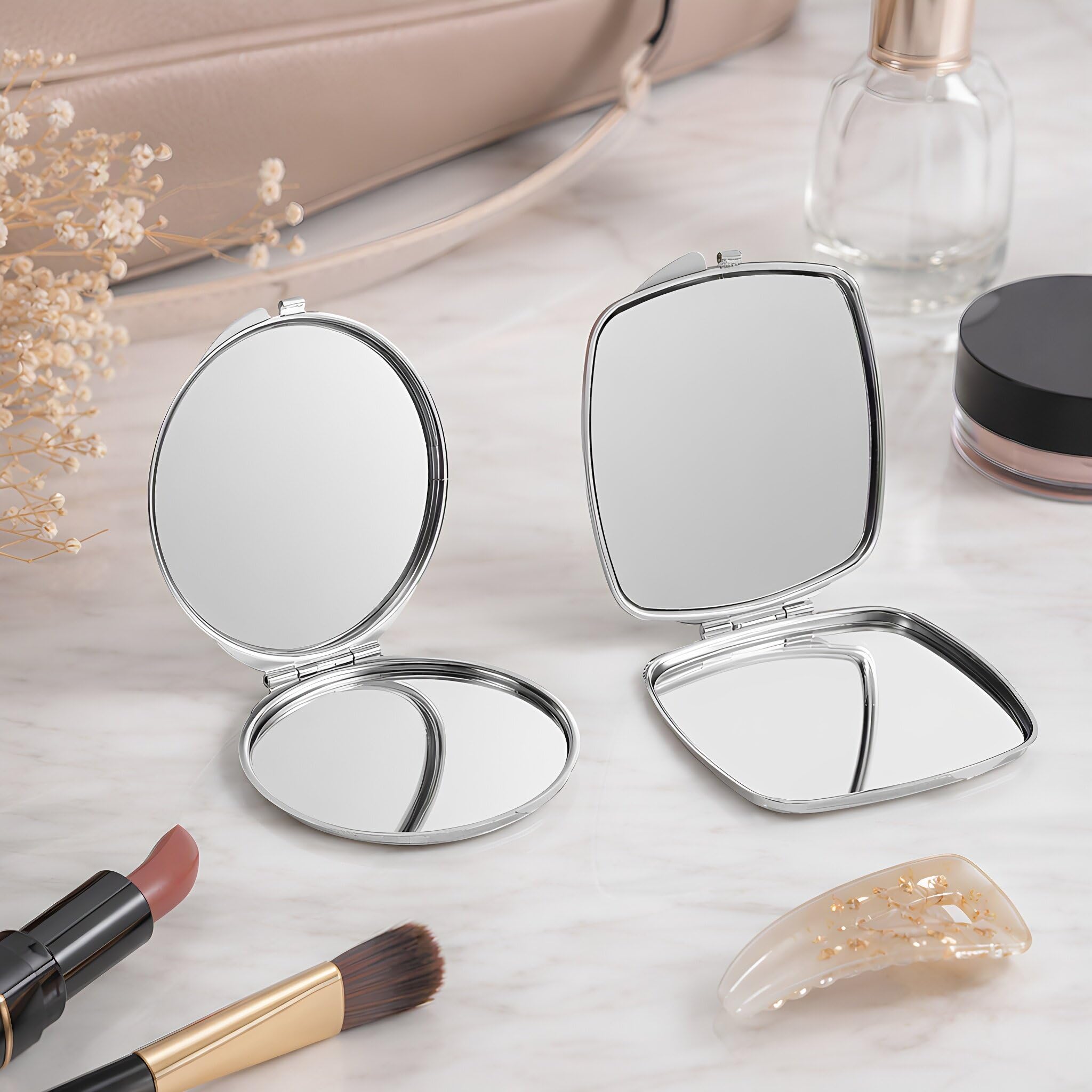 Zerodeko 12 specchietti pieghevoli per sublimazione, specchietti cosmetici | Specchietti tascabili per sublimazione, con design rotondi e con bordi arrotondati, ideali per ritocchi quotidiani al trucco