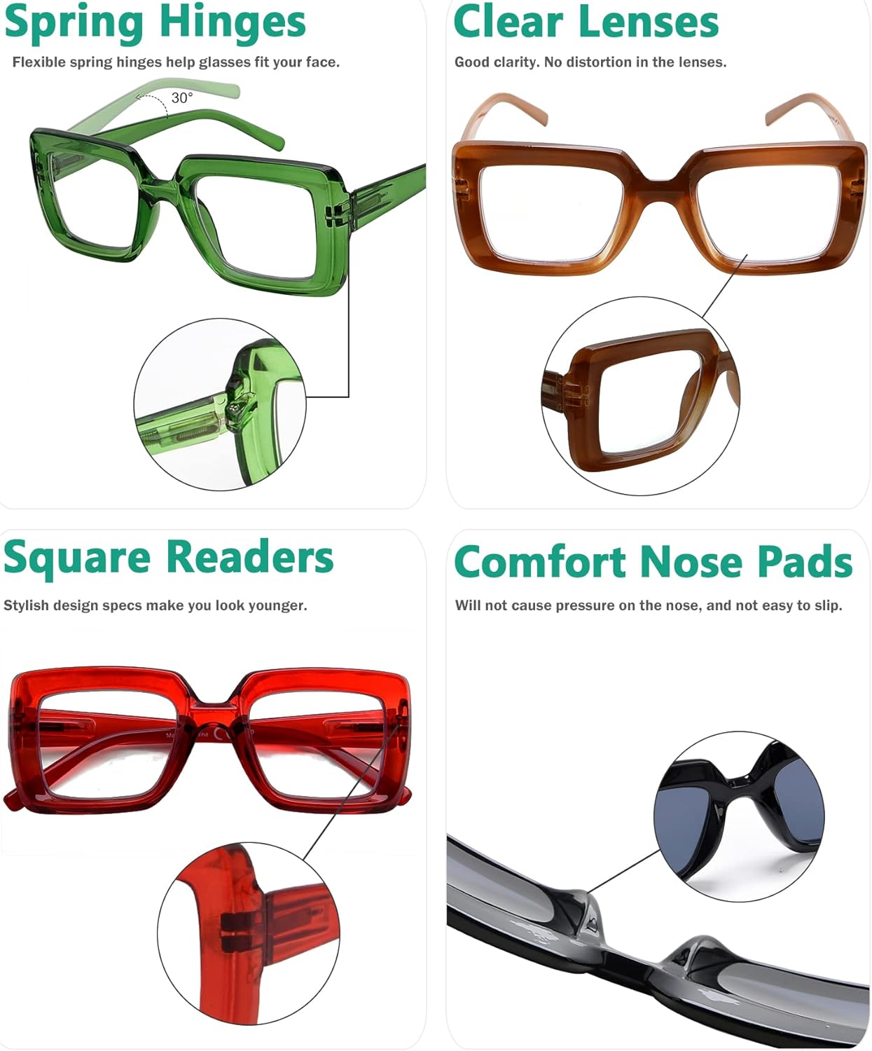 Eyekepper Square Reading Glasses for Women, 5 Pack Stylish Readers Ladies, Cheaters +2.25 - Image 5