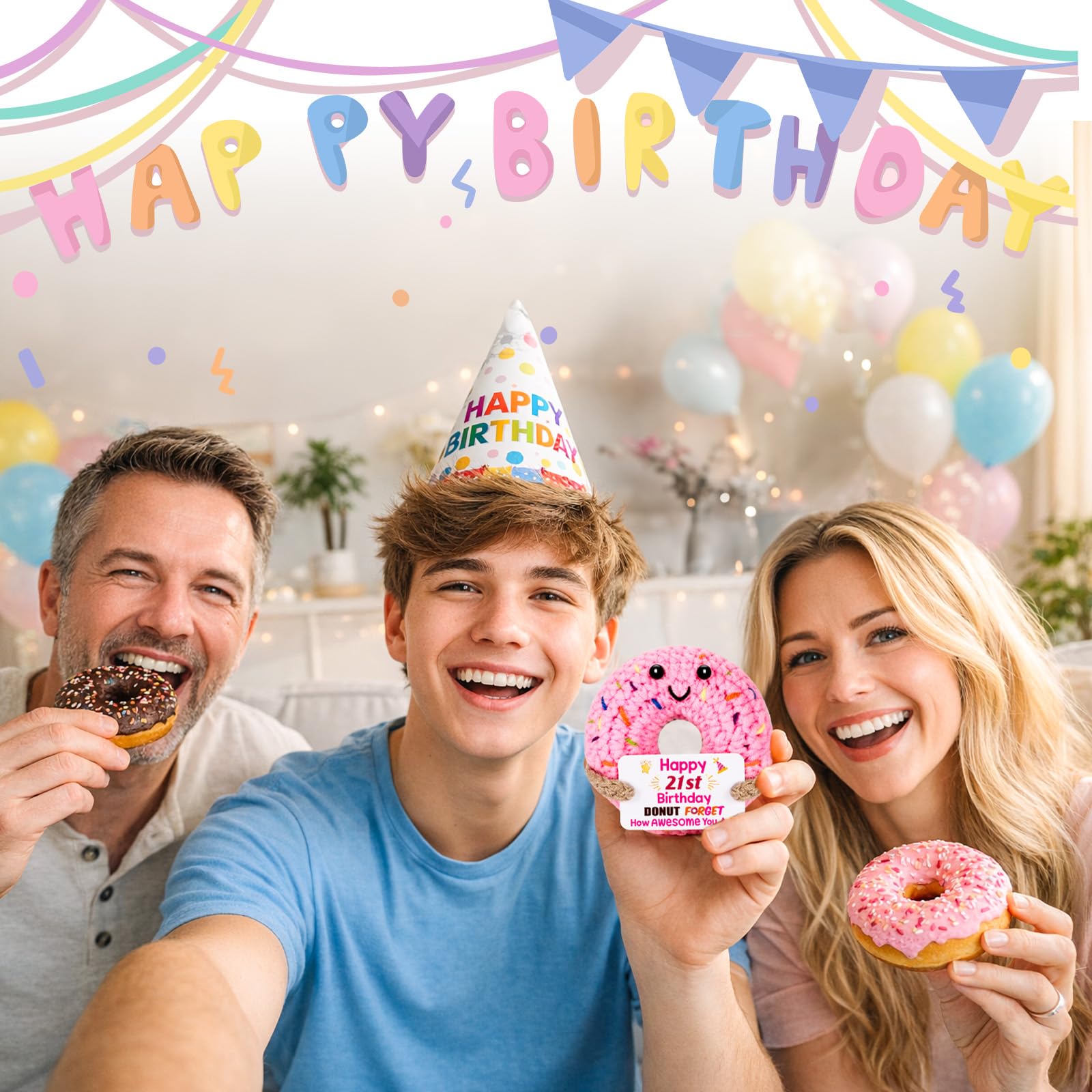 BuiltFit 21st Birthday Gifts for Her - Gifts for 21 Year Old Him Women Female Male, Cute Crochet Donut 21th Bday Party Favors Decorations Present for College Students Son Daughter Friends - 5