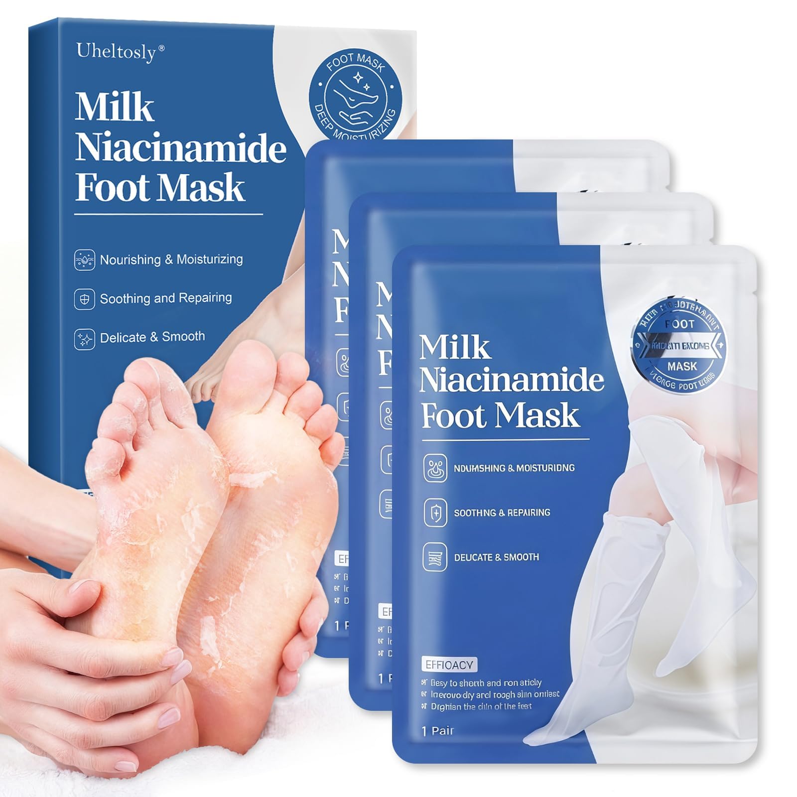 3 Pares Foot Peel Mask Exfoliante e Hidratante para Pies, Calcetines de Cuidado con Leche, ayuda a eliminar piel muerta, para pies secos, ásperos y talones agrietados, para mujeres y hombres