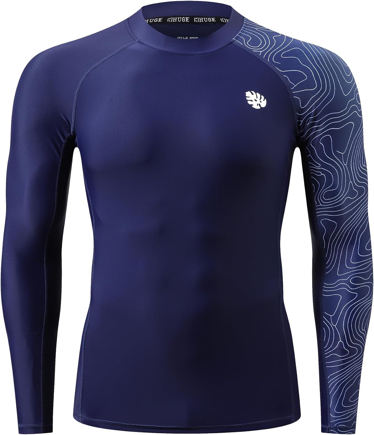 HUGE SPORTS Men's Rash Guard Long Sleeves UPF 50+ UV Sun Protection Quick Drying Splice Compression Swim Shirts