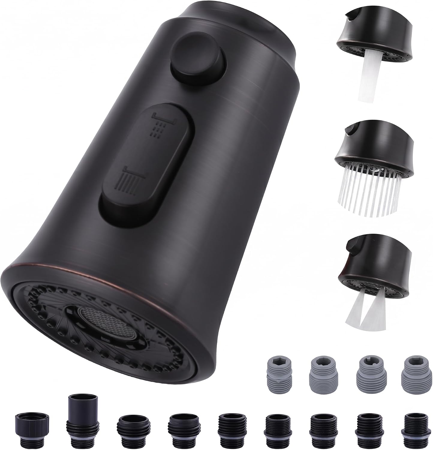 WOWOW Kitchen Faucet Head Replacement, 3 Function Pull Down Faucet Sprayer Head with 13 Adapters, Oil Rubbed Bronze Kitchen Sprayer Nozzle Compatible with Moen, Delta, Kohler Faucets