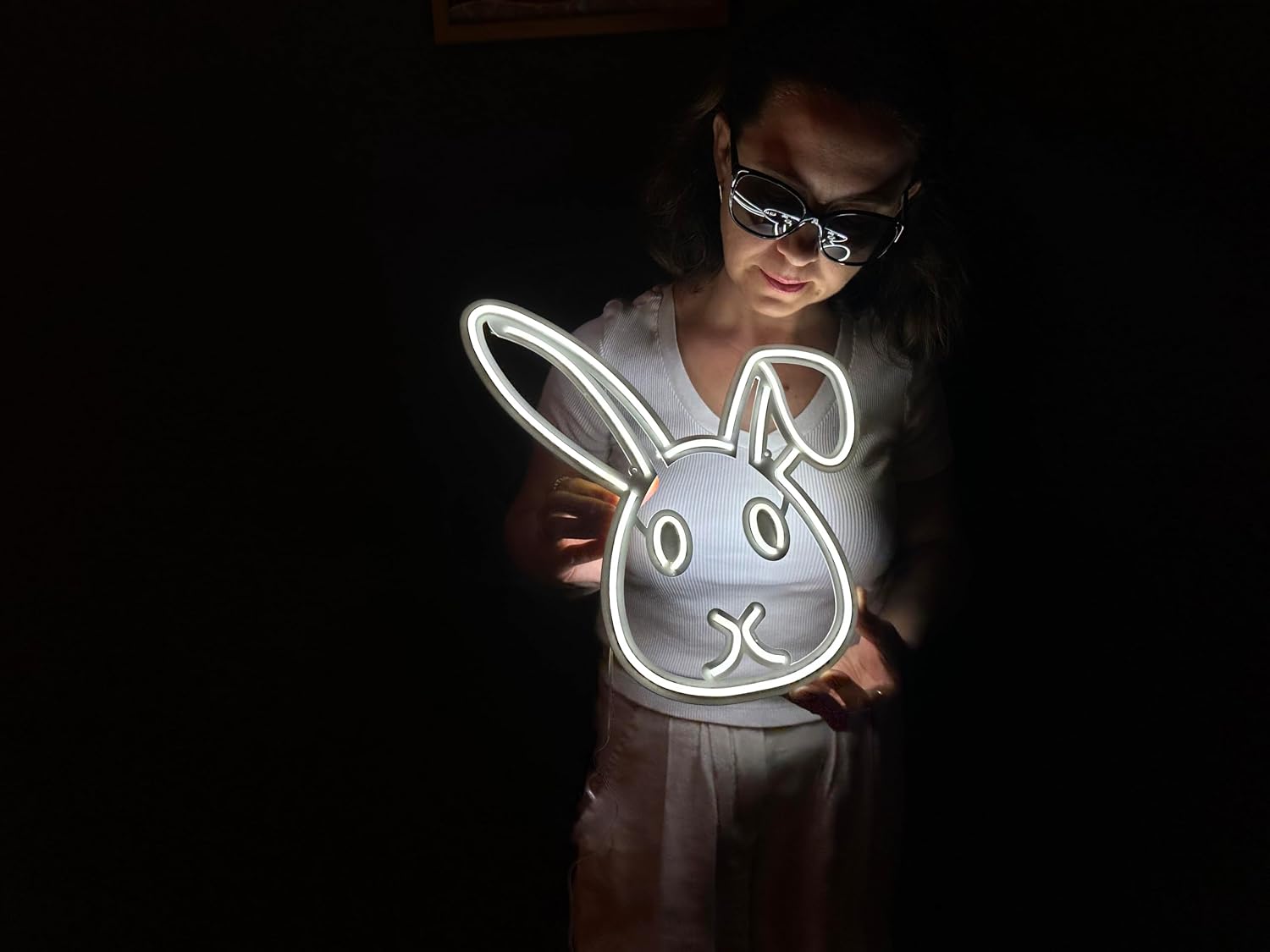 Rabbit Wall Art, Neon Metal Wall Art, Rabbit Wall Sign, Rabbit Wall Decor, LED Light Decor, Home Office Hotel Cafe Bar Pub Wall Decor (with Remote Control)