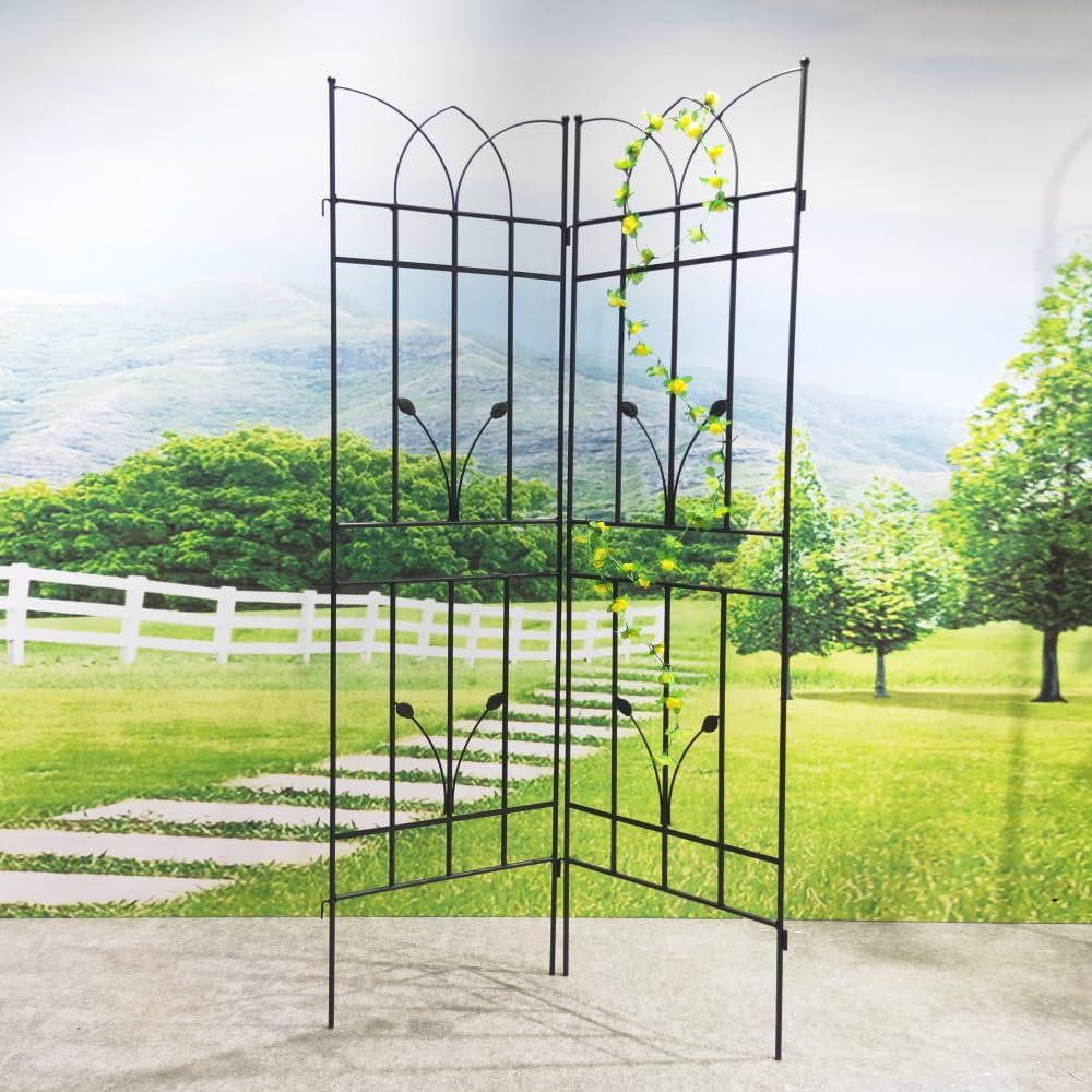 Sturdy Metal Garden Trellis for Climbing Plants – Rust-Resistant Outdoor Flower Support with Decorative Lattice Design (4 Pack-Black)