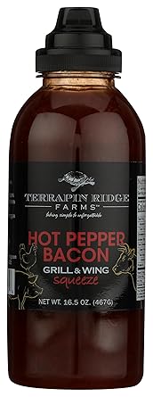 Terrapin Ridge Farms Hot Pepper Bacon Grill and Wing Squeeze Sauce 16.5 oz Bottle, Perfect for Wings & Grilling