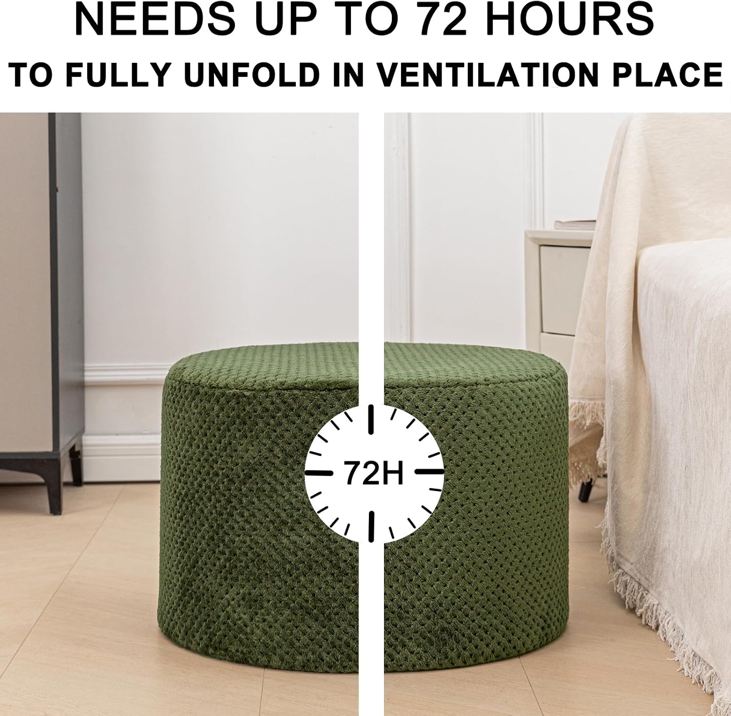 Poofieotto 20"x14" Round Foam Stuffed Pouf Ottoman - Modern Floor Foot Rest & Seating for Living Room, Bedroom, or Couch - Stylish Home Decor Accent (Deep Green)
