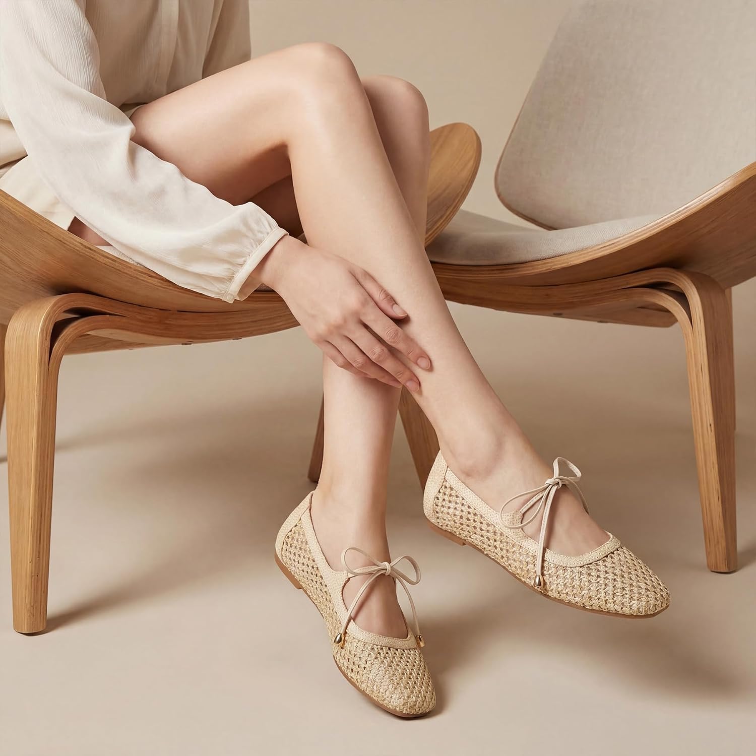 Trary Mary Jane Shoes Women Woven Flats for Women Dressy Ballet Flats Spring Summer Squared Toe Lace Up Mary Jane Flats Shoes