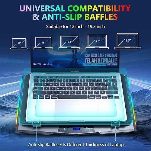 Miniatura 6 de LIANGSTAR Almohadilla de enfriamiento para laptop para juegos, enfriador RGB para laptop con 3 potentes turbofans, soporte de refrigeración para