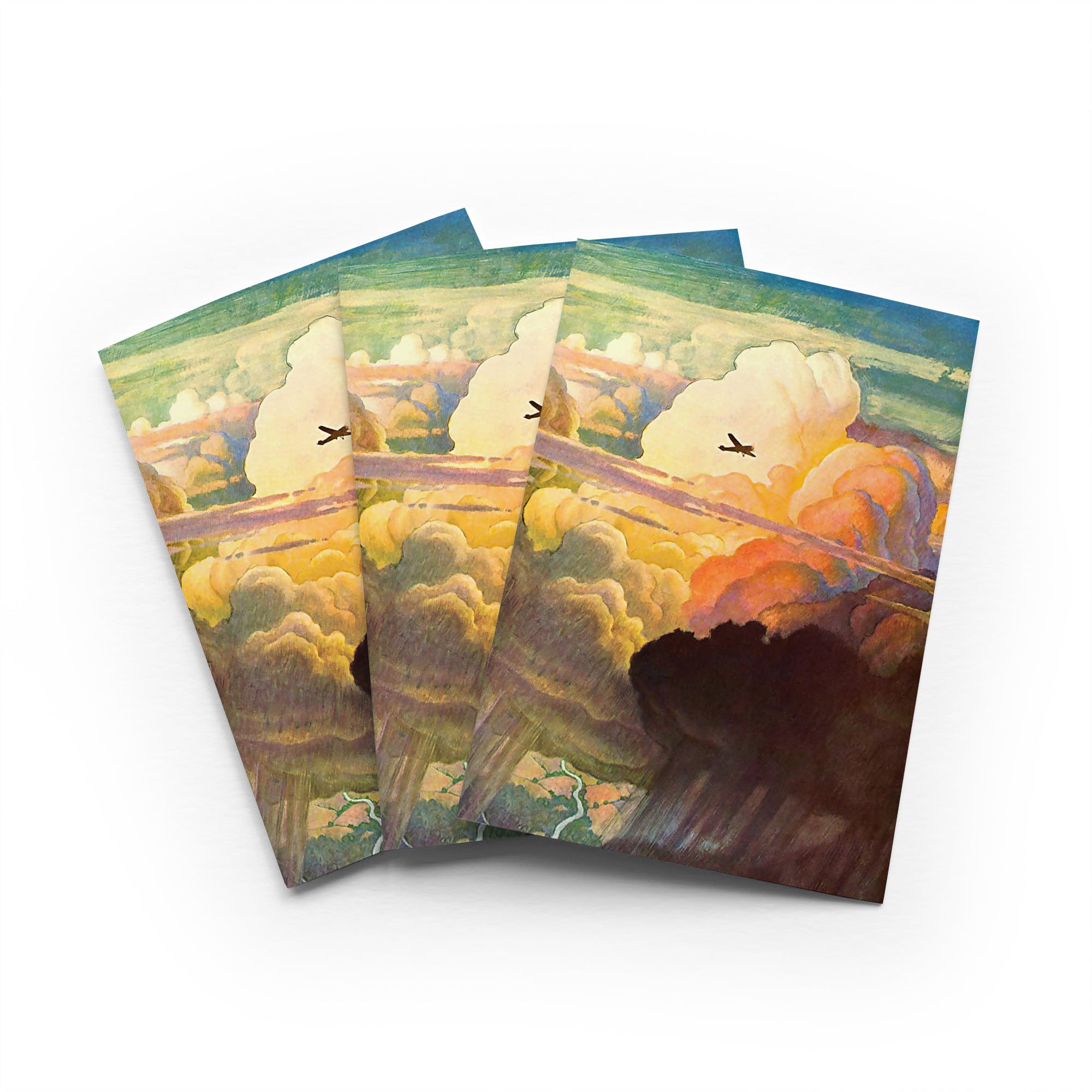 1938 Aeroplane Sky Clouds Greeting Card Vintage Aviation Set of 3 Blank Inside 5x7 Inch 13x18 cm