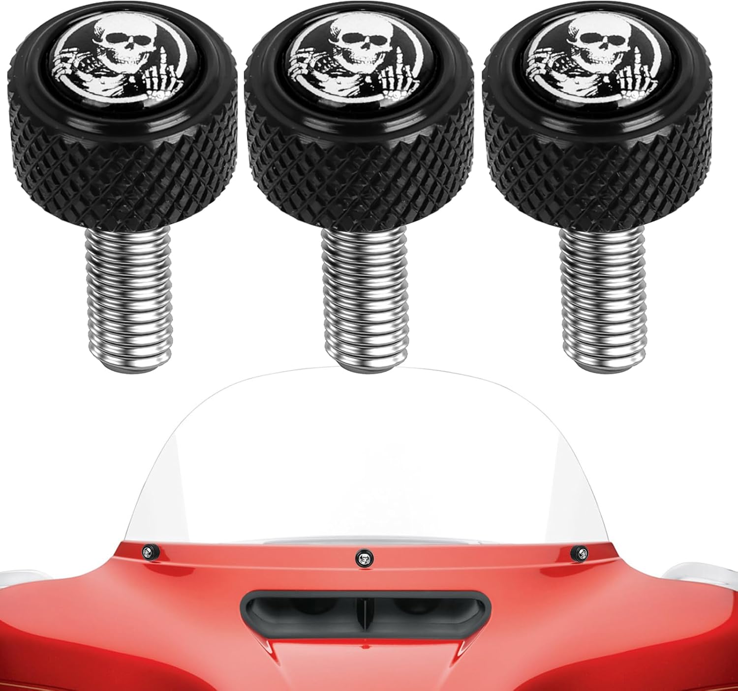 Motorcycle Windshield Bolts Kits 3 Pcs Windscreen Fairing Bolts Skull Pattern Sticker Screws Fits for Harley Davidson Electra Glide, Street Glide, Ultra Classic, Ultra Limited, Tri Glide 1996-2013
