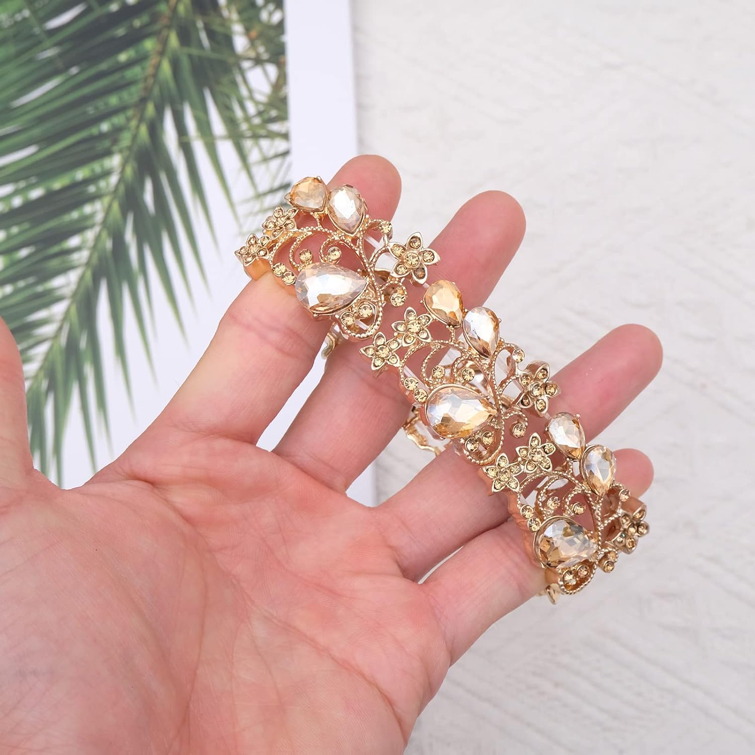 CSY Elegant Stretch Bangles Art Deco Statement Cuff Bangle Elastic Wide Bracelet Wedding Party Prom Jewelry for Women - Image 2