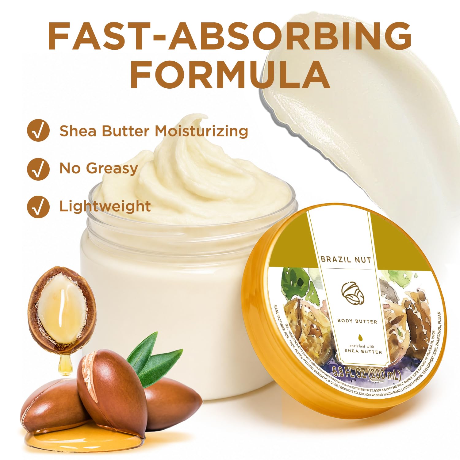 Brazil Nut Body Butter for Women, Body Moisturizers for Dry Skin 6.8FlOz image 3