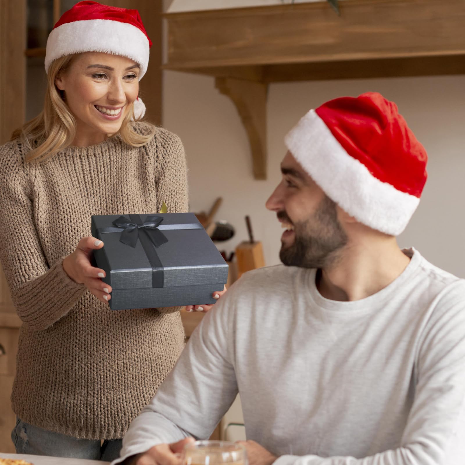 Geschenkbox für Geschenke, ein Set mit 4 eleganten schwarzen Geschenkboxen, luxuriöse Geschenkbox für Geburtstage, Jubiläen, Weihnachten usw. (Schwarz)