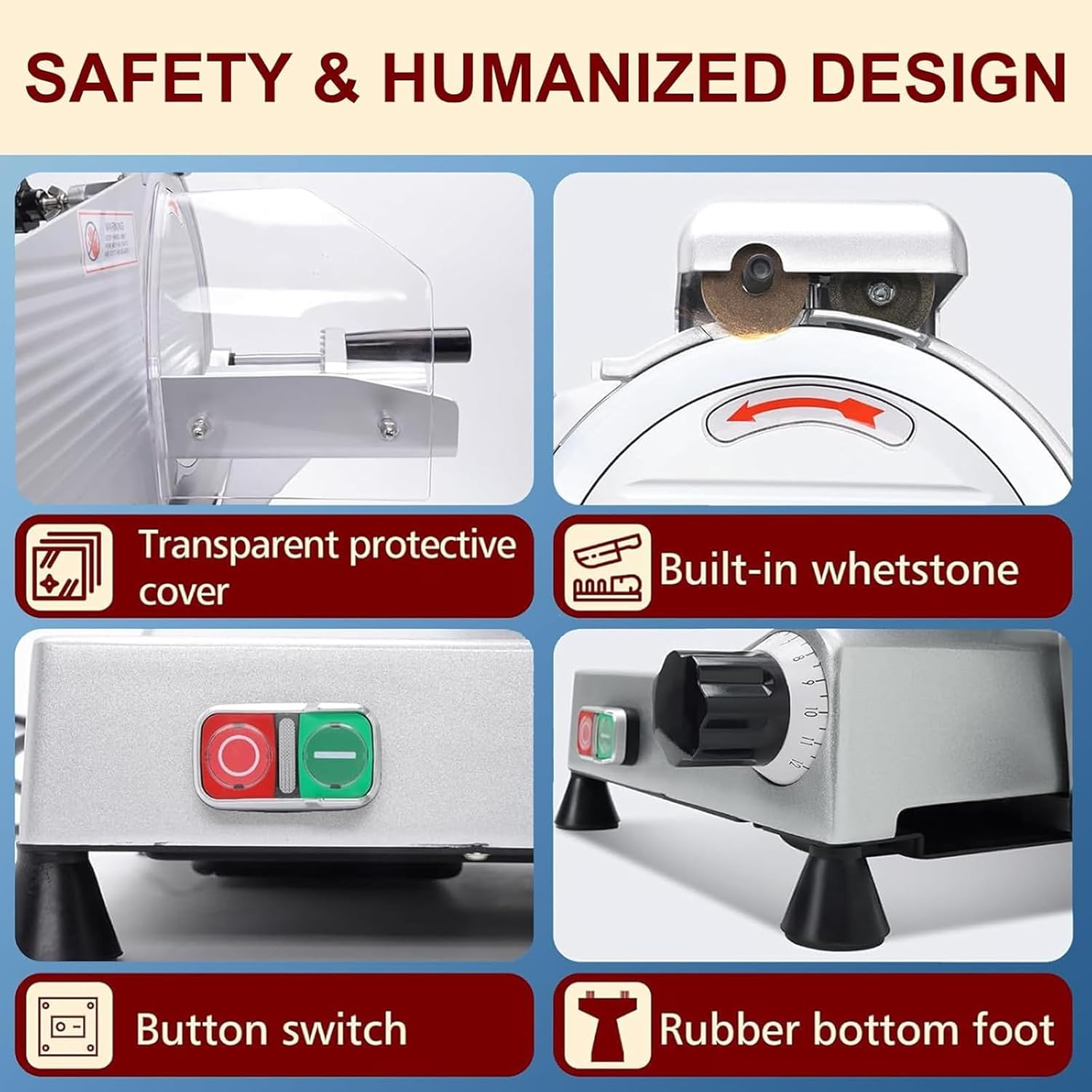 Commercial Electric Meat Slicer, Stainless Steel Blade Food Slicer, 0-12mm Adjustable Thickness Semi-automatic Deli Slicer for Home and Restaurant Use