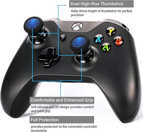 Miniatura 2 de Playrealm FPS Extensor de pulgar y cubierta de agarre de silicona de goma de impresión 2 juegos para Xbox Series XS y Xbox One Controller azul