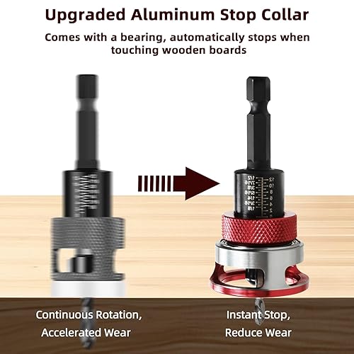 Miniatura 3 de Juego de brocas avellanadas de 7 piezas con collar de tope de aleación de aluminio, una broca de destornillador, 5 brocas cónicas HSS M2 y una