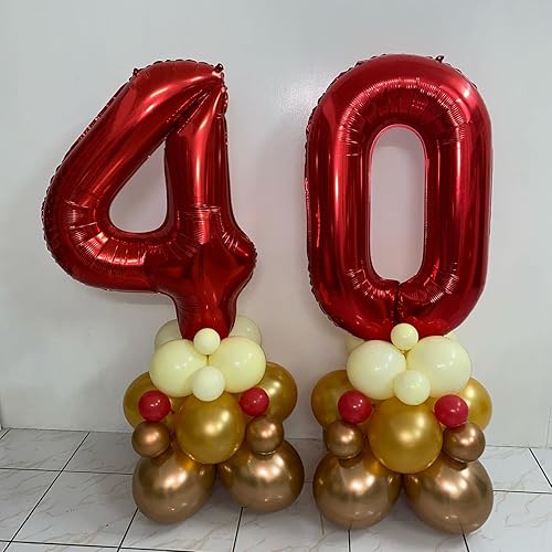 Miniatura 55 de Globos rojos de 40 pulgadas con el número 21 o 12 gigantes, 12 globos rojos de cumpleaños 21, globos de 12 años, suministros de decoración de fiesta