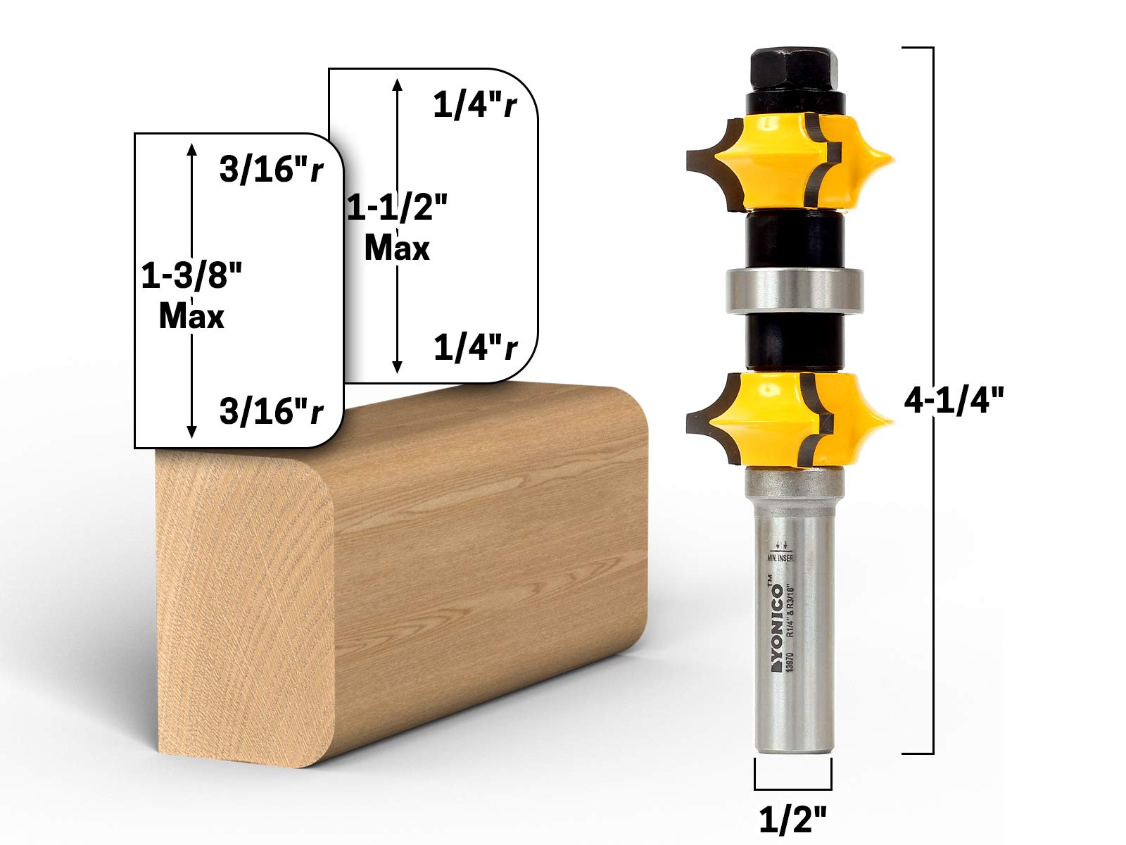 Yonico 13970 - Punta per fresa a doppia superficie regolabile, attacco da 1/2"