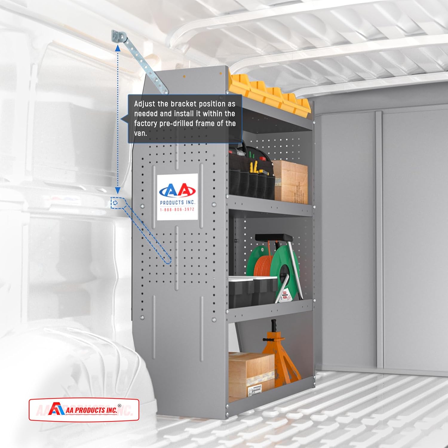 AA Products Inc. SH-4303 Steel Van Shelving Storage System Fits for NV200, Transit Connect 2014+ and Chevy City Express, Contoured Shelving Unit, 32" W x 43" H x 13" D