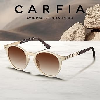 CARFIA Retro Acetate Womens Polarized Sunglasses UV Protection Honeycomb Arm Round Trendy Shades Fit Most Face Shapes CA5201