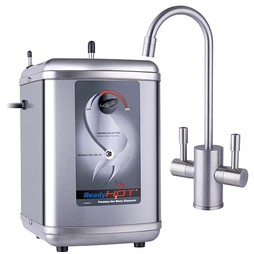 Ready Hot Manual Dial Instant Hot Water Dispenser, Hot & Cold Faucet Nickel | Instant Near-Boiling Water, Manual Dial 140-200°F, 2.5-Qt Tank, Dual Hot And Cold Brushed Nickel Faucet (41-RH-200-F560-BN)
