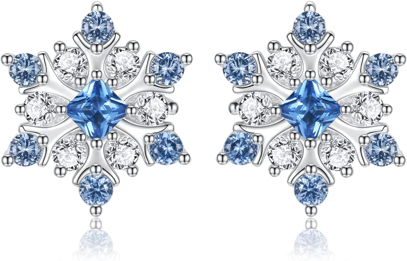Winter Snowflake Earrings for Women Hypoallergenic 925 Sterling Silver Snow Flower Ear Studs Christmas Jewelry Gift
