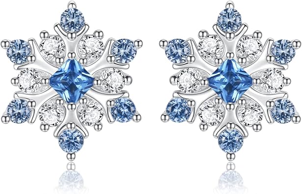Winter Snowflake Earrings for Women Hypoallergenic 925 Sterling Silver Snow Flower Ear Studs Christmas Jewelry Gift