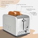 Rae Dunn Grille-pain, acier inoxydable 2 Grille-pain carré, large fente avec 5 Niveaux de brunissement, avec des options Bagel, Defrost et Annuler (Cream)