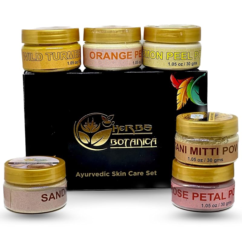 Herbs Botanica Kit de Amostras de Pós Cosméticos para Cuidados Faciais – 6 Variedades, Pacotes com 28 g