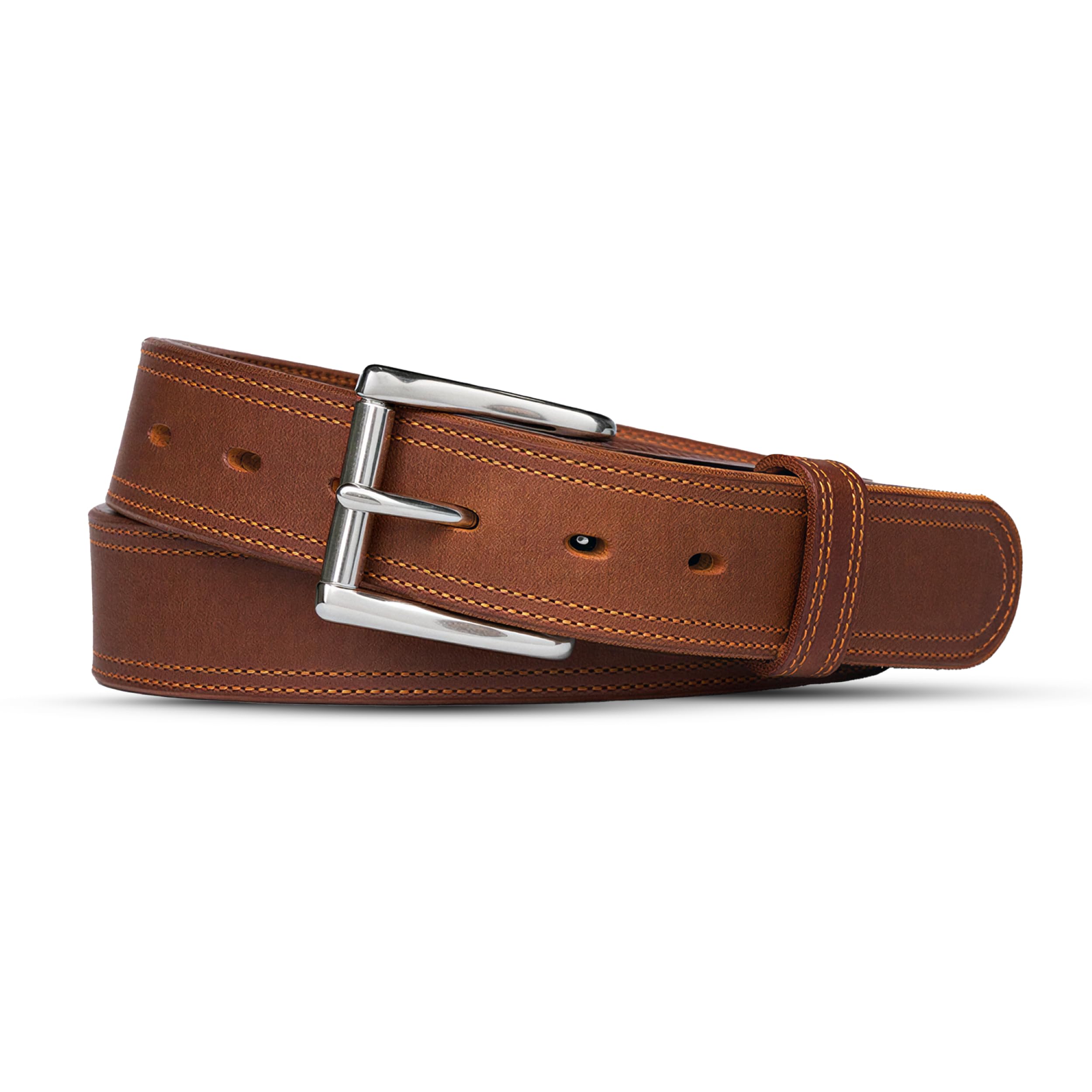 Hanks Montana Bison Double Layer Belt - Made in USA Men’s Real Leather Belt | 1.5" Wide 100% Full Grain Bison Leather Heavy Duty Belt for Men, 100 Year Warranty, Stainless Steel Interchangeable Buckle