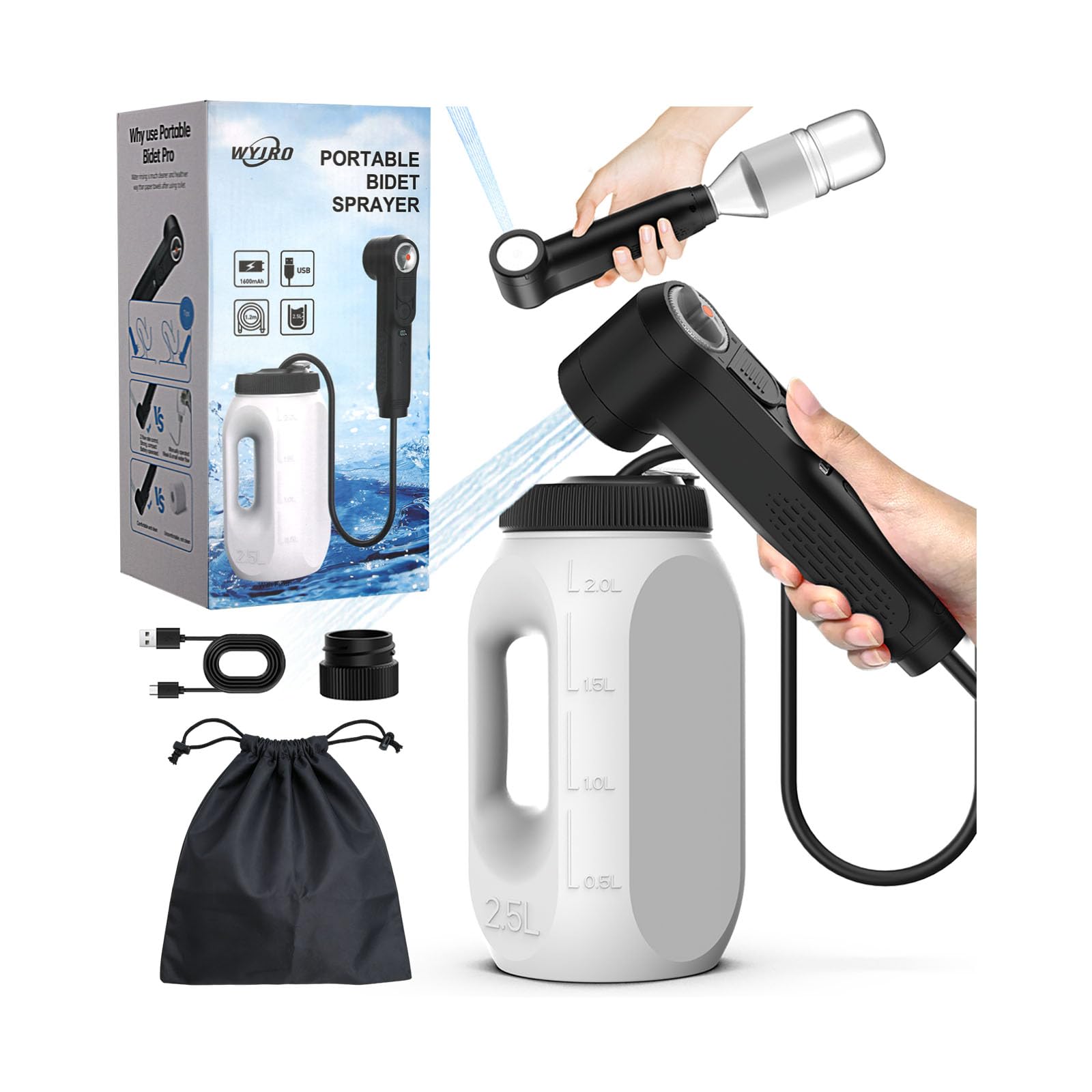 Bidet Portatile Post Parto da Viaggio Ricaricabile,Doccia Portatile Elettrico Spray Colonnare E Doccia,60-100 Min,2.5L Peri Bottle Post Partum per Perineali Emorroidi Anziani Bambino Campeggio