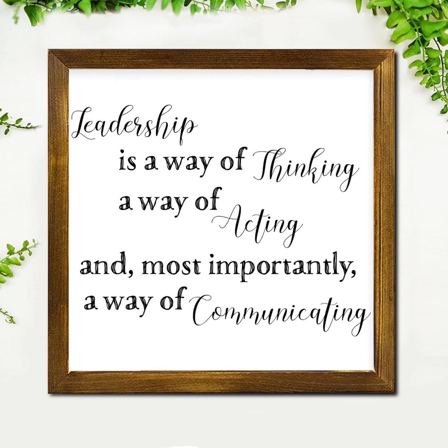 Leadership is A Way of Thinking Framed Wooden Signs Family Prayer Wooden Plaque Retro Woodshop Garage Wall Decorative for Grandpa Papa Dad Boyfriend Teacher 12x12 Inch