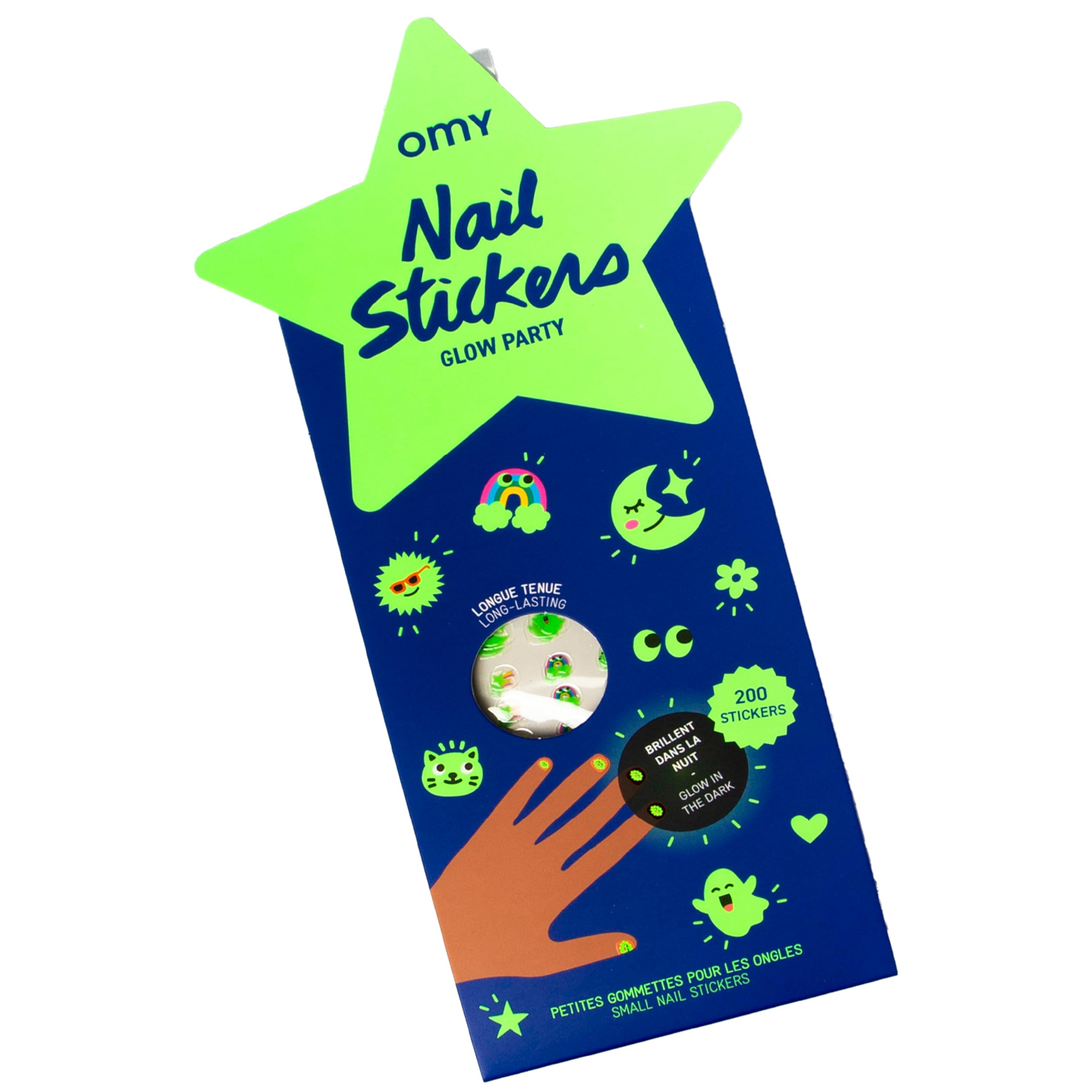 Omy Glow in The Dark Nail Stickers for Kids - 200 Stickers, Waterproof, Durable, Fun, Creative Designs | Strong Enough to Last Through Hand Washing -