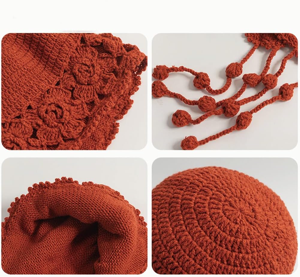KORADI Girls Knit Hats Winter Crochet Flora Hat Warm Ear Flap Beanie Skulls Cap with Tassel 2-7 Years