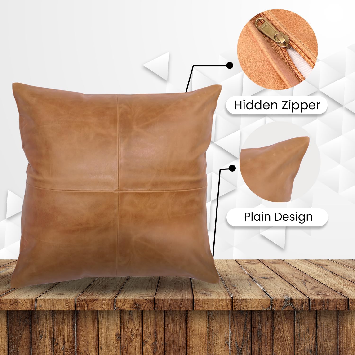 LL LEATHER LOVERS Lambskin Leather Pillow Cover - Sofa Cushion Case - Decorative Throw Covers for Living Room & Bedroom, 20x20 Inches - Gold Beige Plain (01) Pack of 2