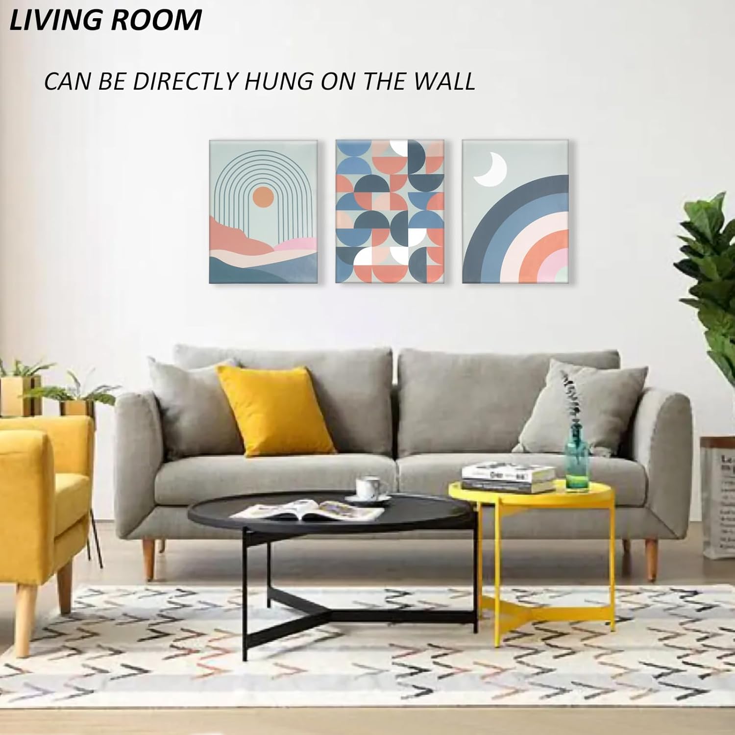 BIHRTC 3 Pieces Canvas Wall Pictures Neutral Abstract Wall Art Decor Printing Boho Wall Decor for Living Room Bedroom Office Home Wall Decorations Artwork Inspiration Wall Pictures (Frame)