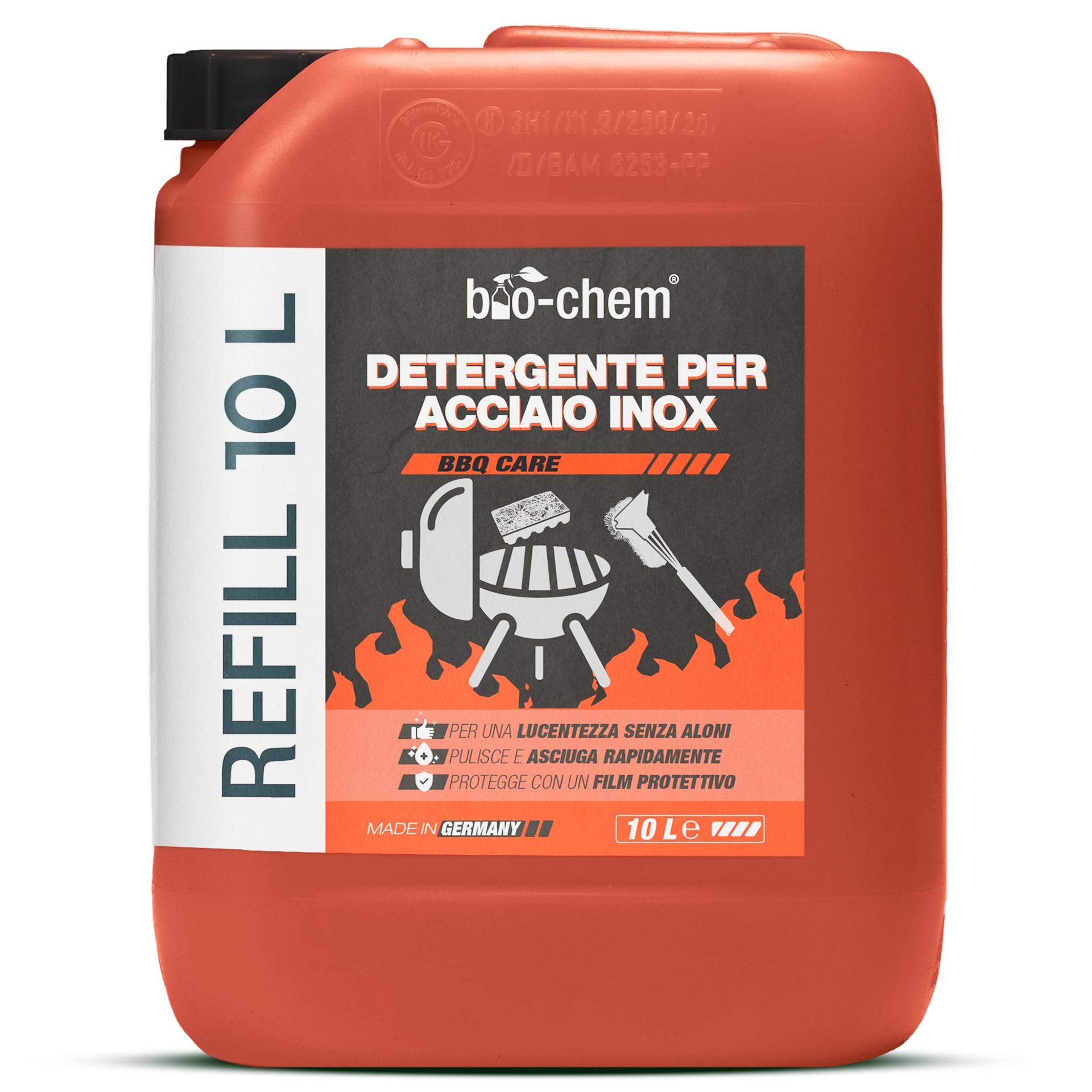 bio-chem Detergente per forni e barbecue in inox 10L | Prodotto in spray detergente per griglia, forno, plancha, cucina, friggitrice - Pulizia dell'acciaio inossidabile
