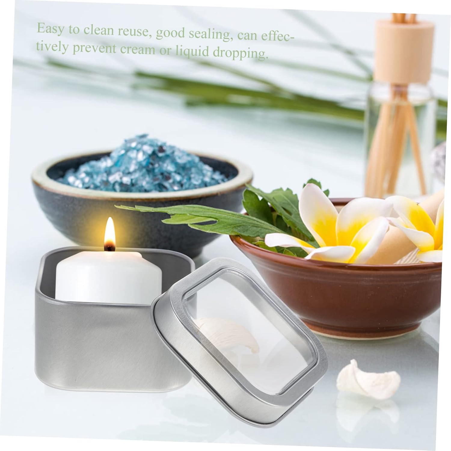 Holibanna 15pcs Metal Square Tins Window Lids DIY Candle Making Jars Silver Candle Tins Lids for Box