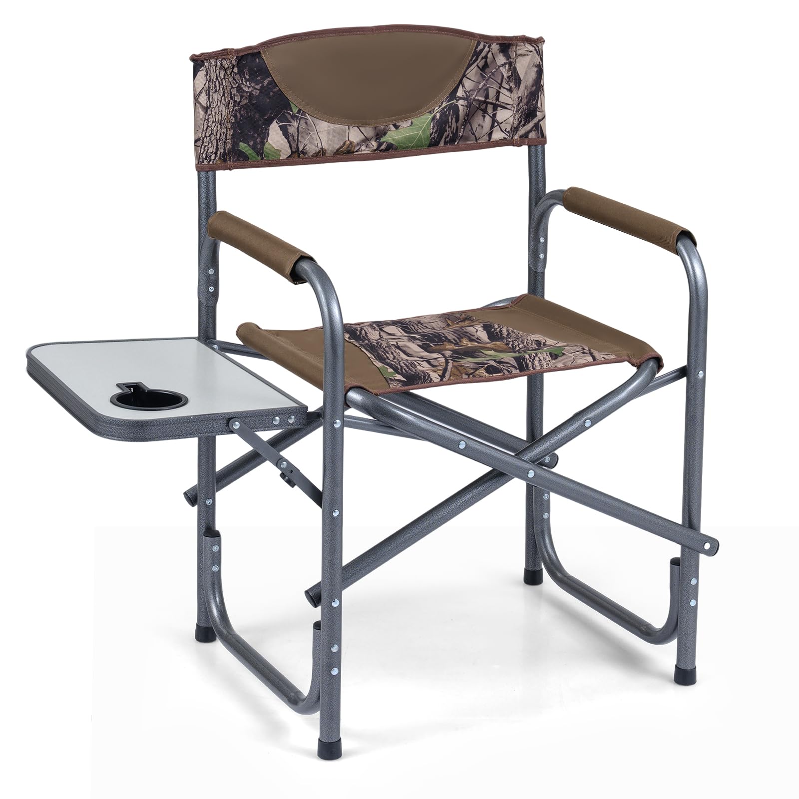 COSTWAY Folding Directors Chair, Oversized Camping Chairs with Side Table and Cup Holder, Outdoor Heavy Duty Beach Chair for Lawn Picnic Hiking Fishing (Camouflage, 82 x 46 x 88cm, no Storage Pocket)
