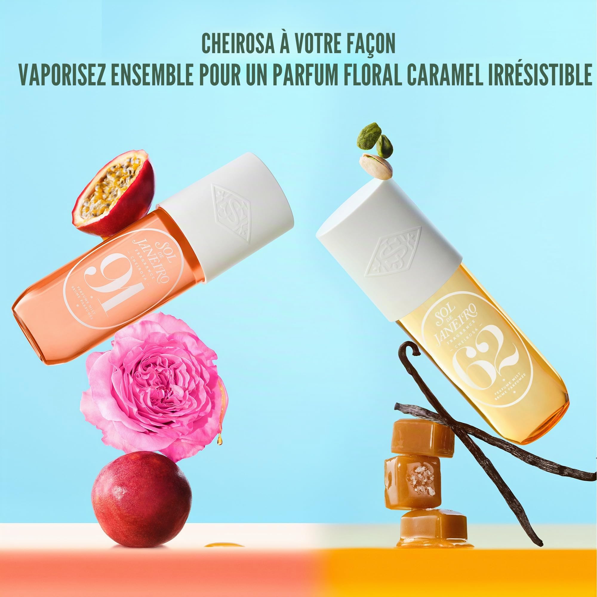 Sol de Janeiro Cheirosa 91 Spray pour le corps avec fruit de la passion, caramel miel et rose, parfum floral, végétalien et sans parabène