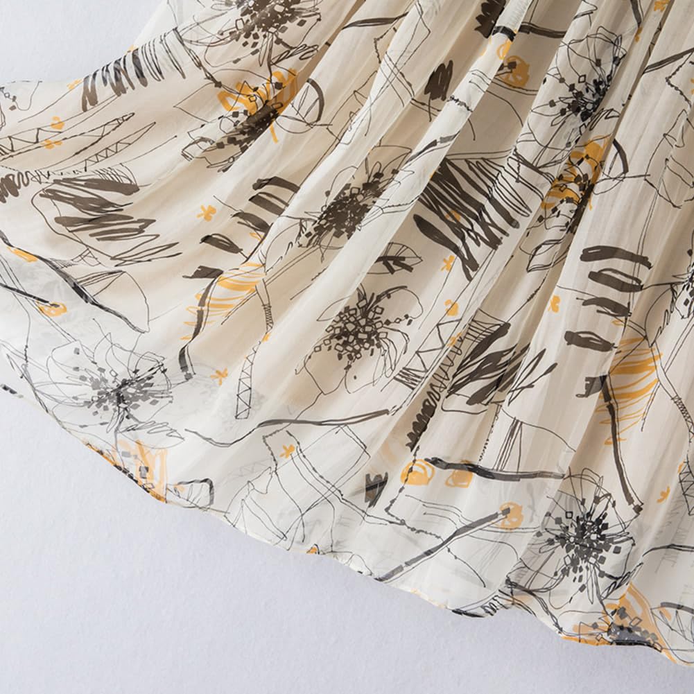 DISSA Jupe midi Soie Femme Taille élastique imprimée,S2010-13